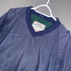 Aberdeen Pullover Windbreaker Mens Medium Blue V-Neck Nylon Ribbed Trim Jacket
